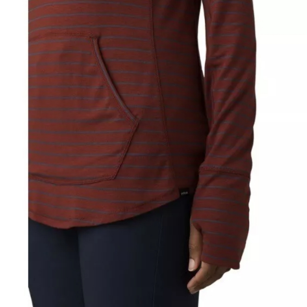 NWT Prana Sol Protect Soft Hoodie Rhubarb Burgundy Navy Stripe S Tencel - Picture 4 of 8